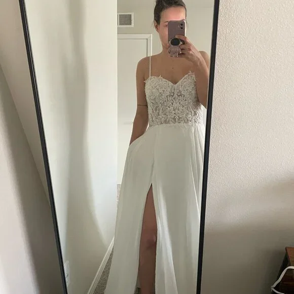 Enchanting by Mon Cheri Wedding Dress with Slit Size 6 A-line - Picture 3 of 10